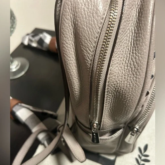 MICHAEL KORS Abbey Medium Grey Studded Pebbled Leather Backpack - Picture 2 of 16
